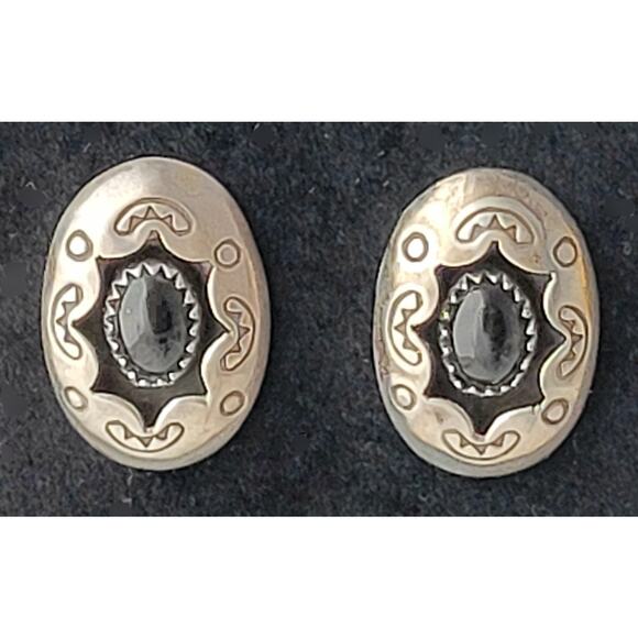 Earrings Carolyn Pollack Sterling Silver Onyx Shadow Box Post Signed - Picture 4 of 10